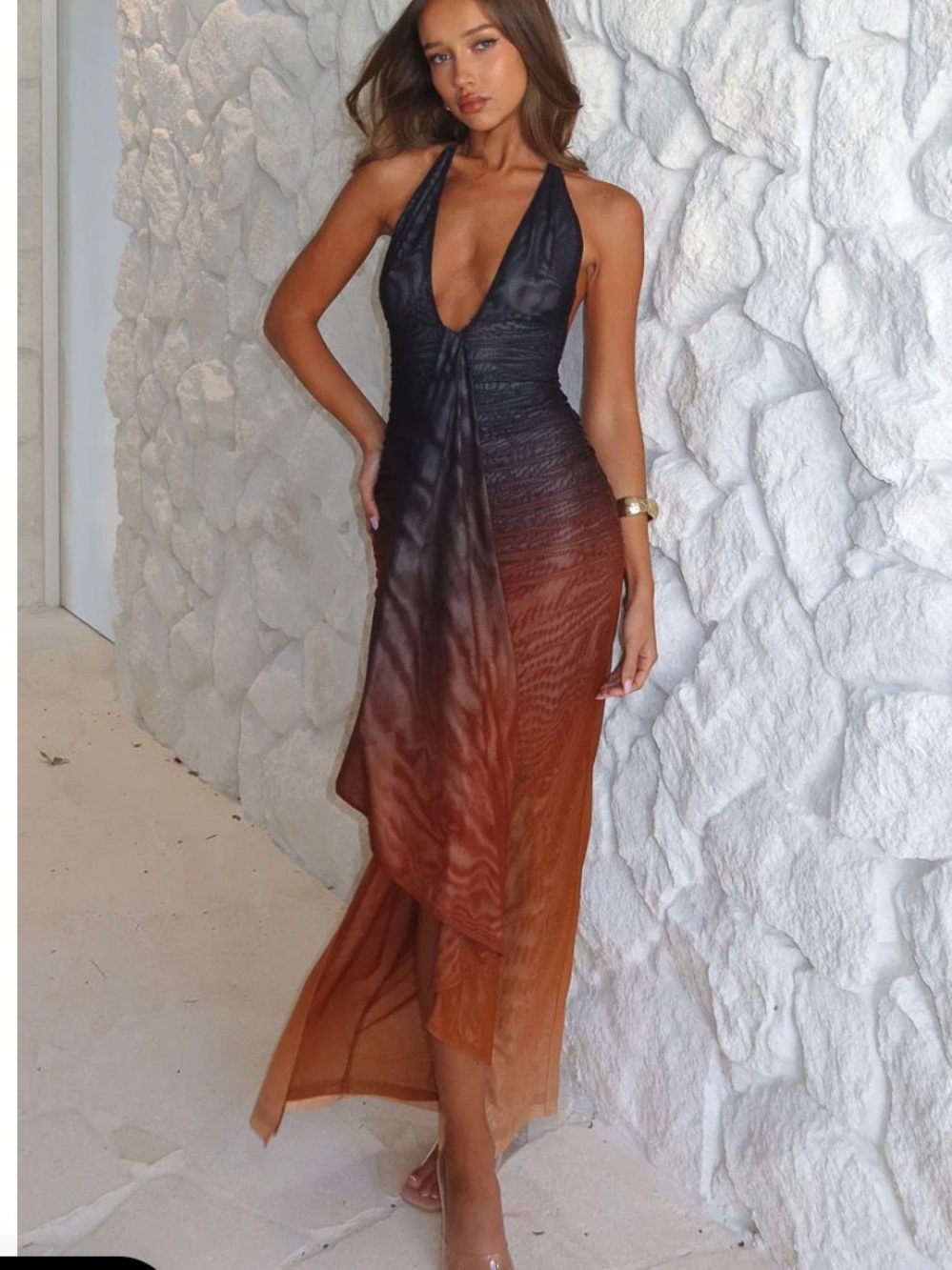 WHITE FOX- Gradient Halter Maxi Dress in Black to Rust NEVER WORN!!